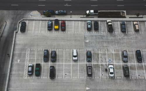 View of a parking lot from above