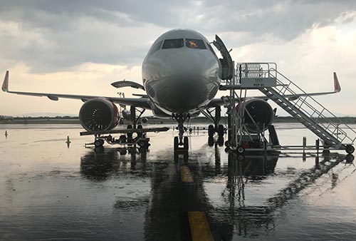 airplane on the tarmac - ground service equipment monitoring