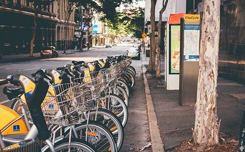 Row of public bikes in the street - outdoor tracking