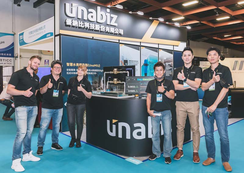 UnaBiz team at Taiwan International Water Week, displaying the Smart Water Meter Reader